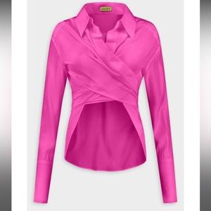 GAUGE81 Sabinas Silk Barbie Pink High Low Wrap Top